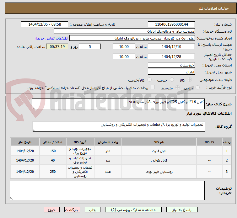تصویر کوچک آگهی کابل 16*4و کابل 25*4و فیبر نوری 8کر محوطه ای 