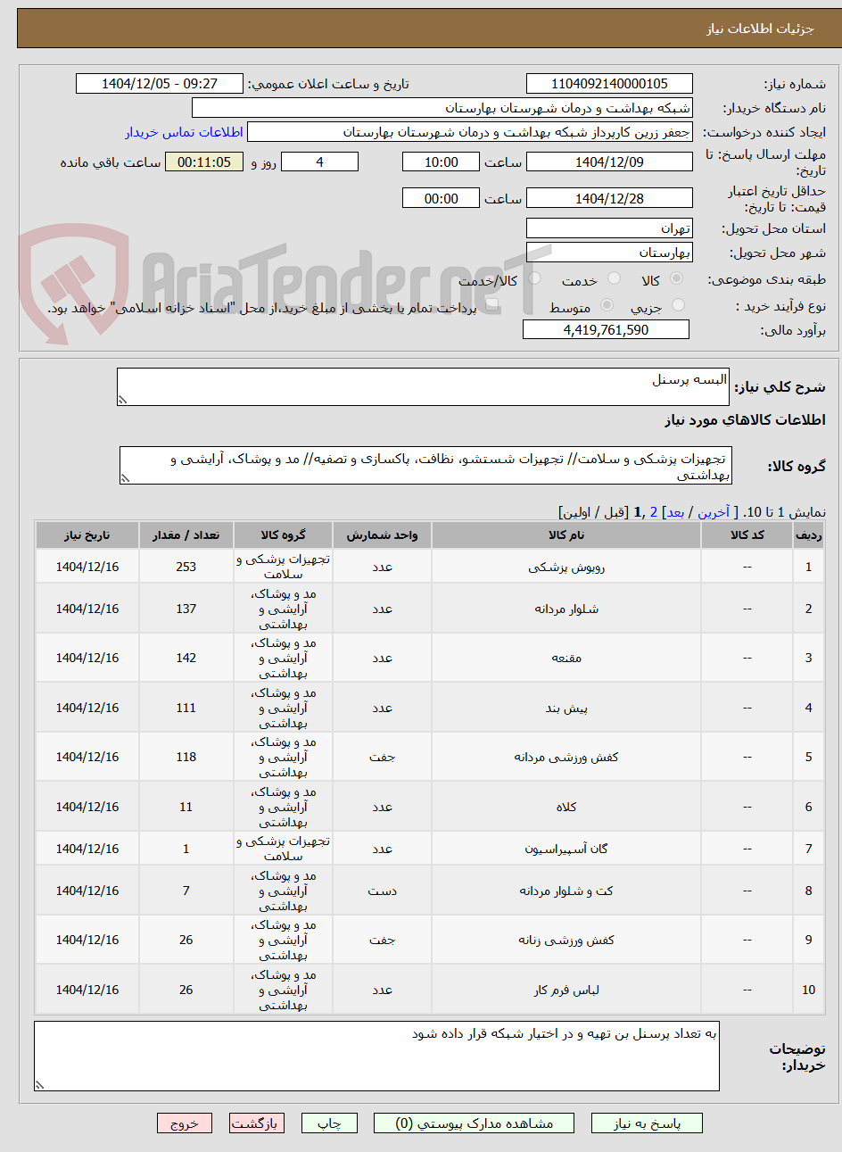 تصویر کوچک آگهی البسه پرسنل
