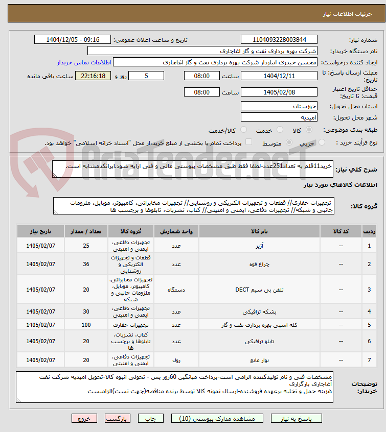 تصویر کوچک آگهی خرید11قلم به تعداد251عدد-لطفا فقط طبق مشخصات پیوستی مالی و فنی ارایه شود.ایرانکدمشابه است.