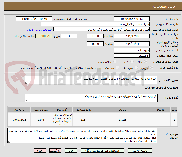 تصویر کوچک آگهی اقلام مورد نیاز فناوری اطلاعات و ارتباطات مطایق شرح پیوست