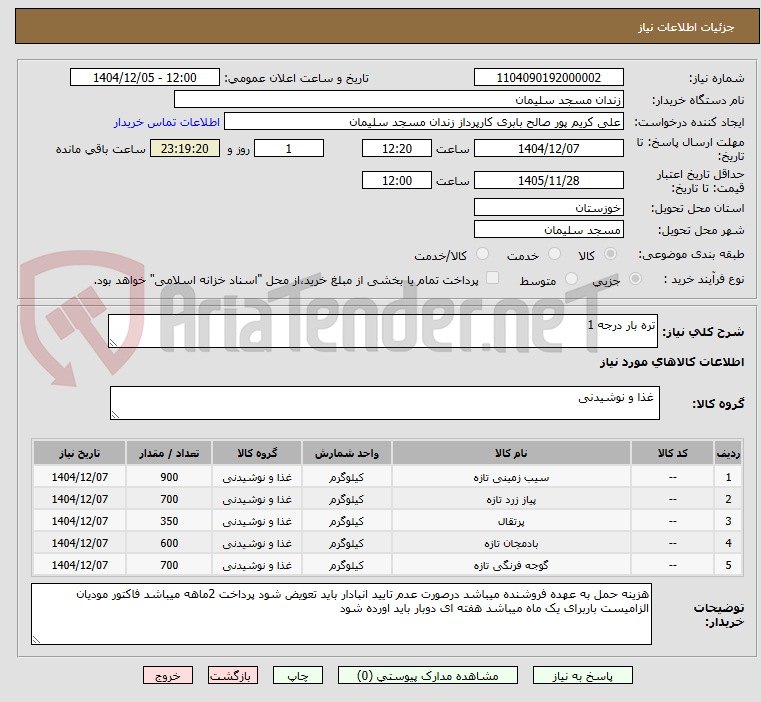 تصویر کوچک آگهی تره بار درجه 1