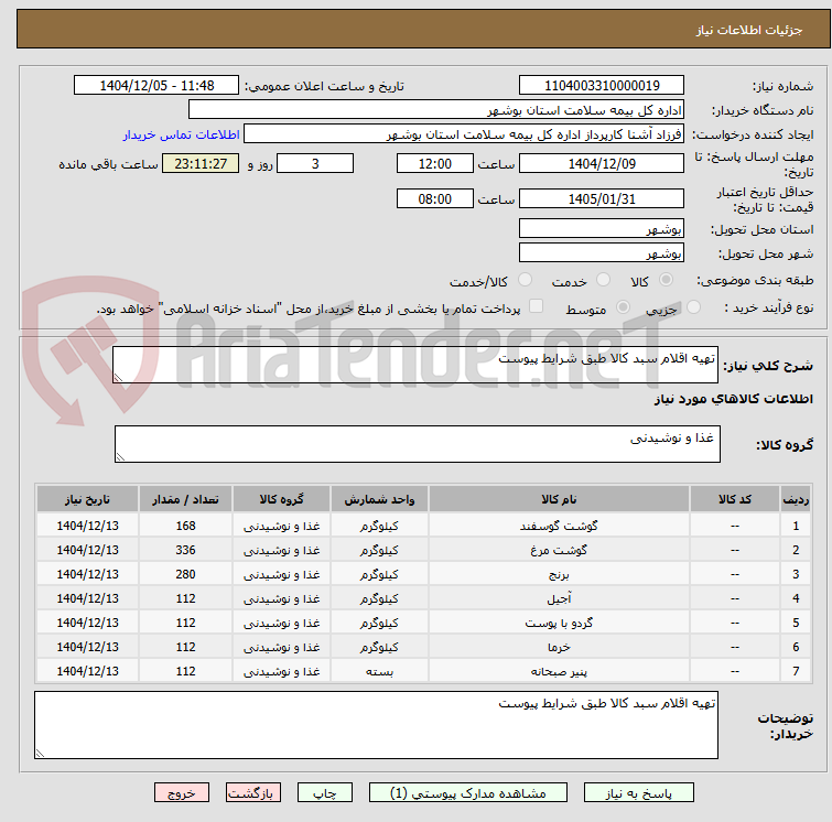 تصویر کوچک آگهی تهیه اقلام سبد کالا طبق شرایط پیوست
