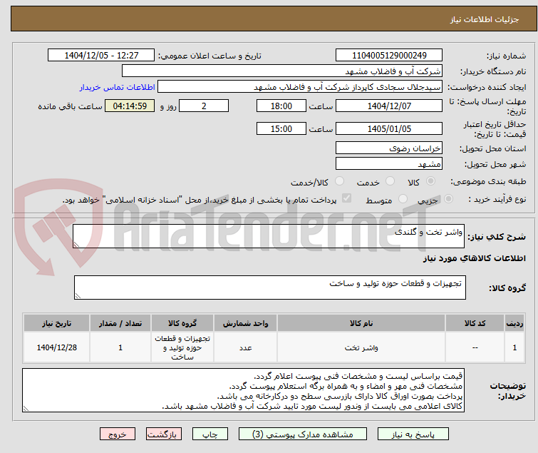 تصویر کوچک آگهی واشر تخت و گلندی