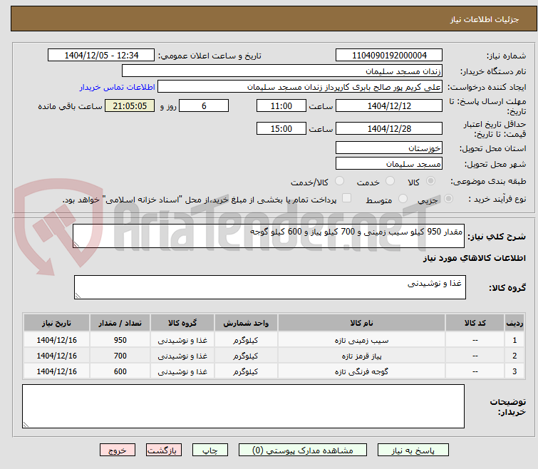 تصویر کوچک آگهی مقدار 950 کیلو سیب زمینی و 700 کیلو پیاز و 600 کیلو گوجه 