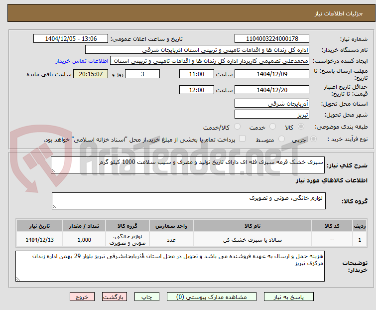 تصویر کوچک آگهی سبزی خشک قرمه سبزی فله ای دارای تاریخ تولید و مصرف و سیب سلامت 1000 کیلو گرم