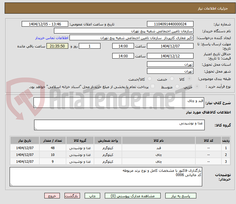 تصویر کوچک آگهی قند و چای