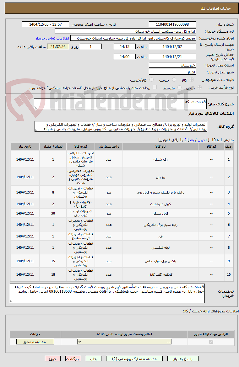 تصویر کوچک آگهی قطعات شبکه