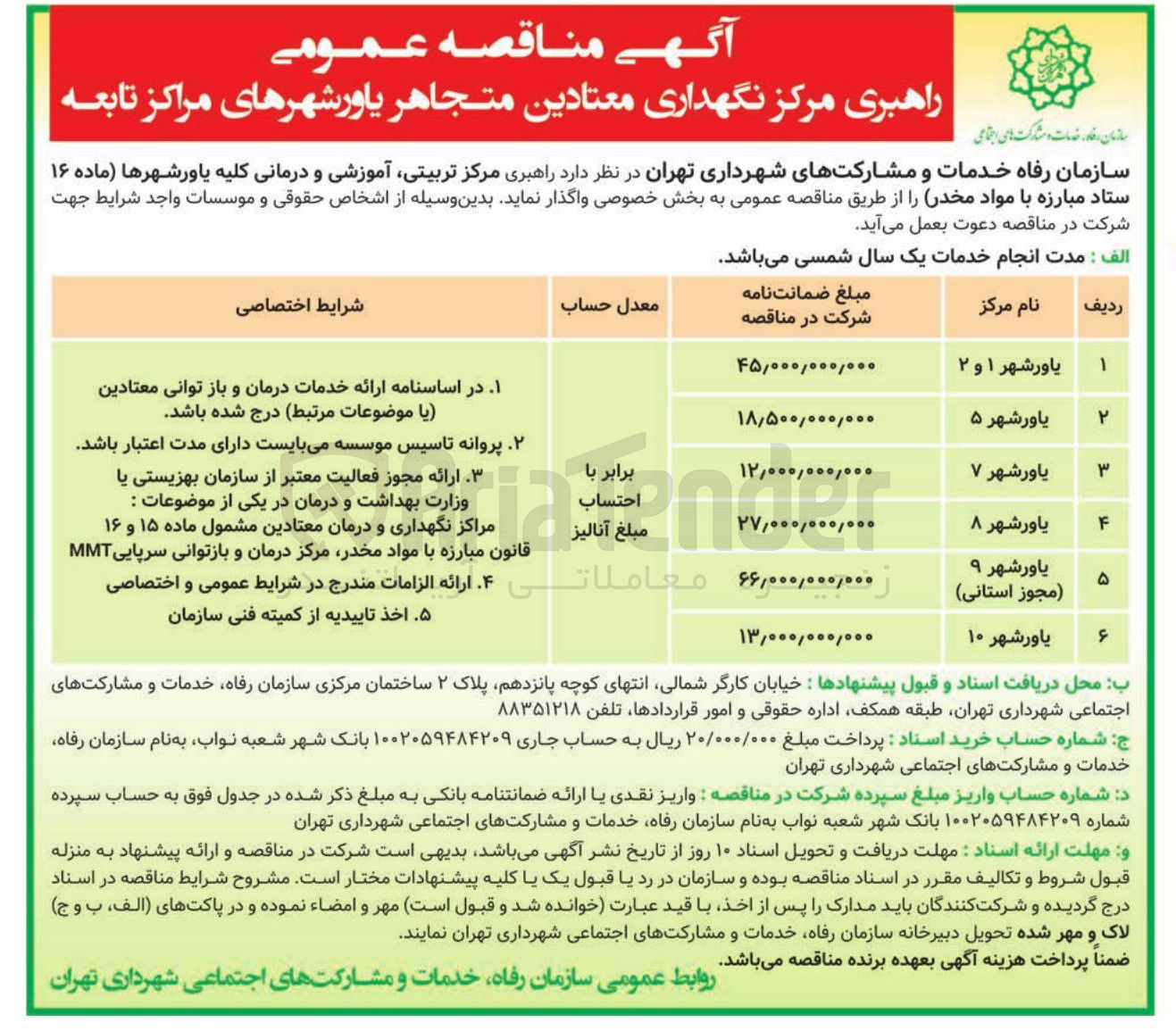 تصویر کوچک آگهی  راهبری مرکز نگهداری معتادین متجاهر