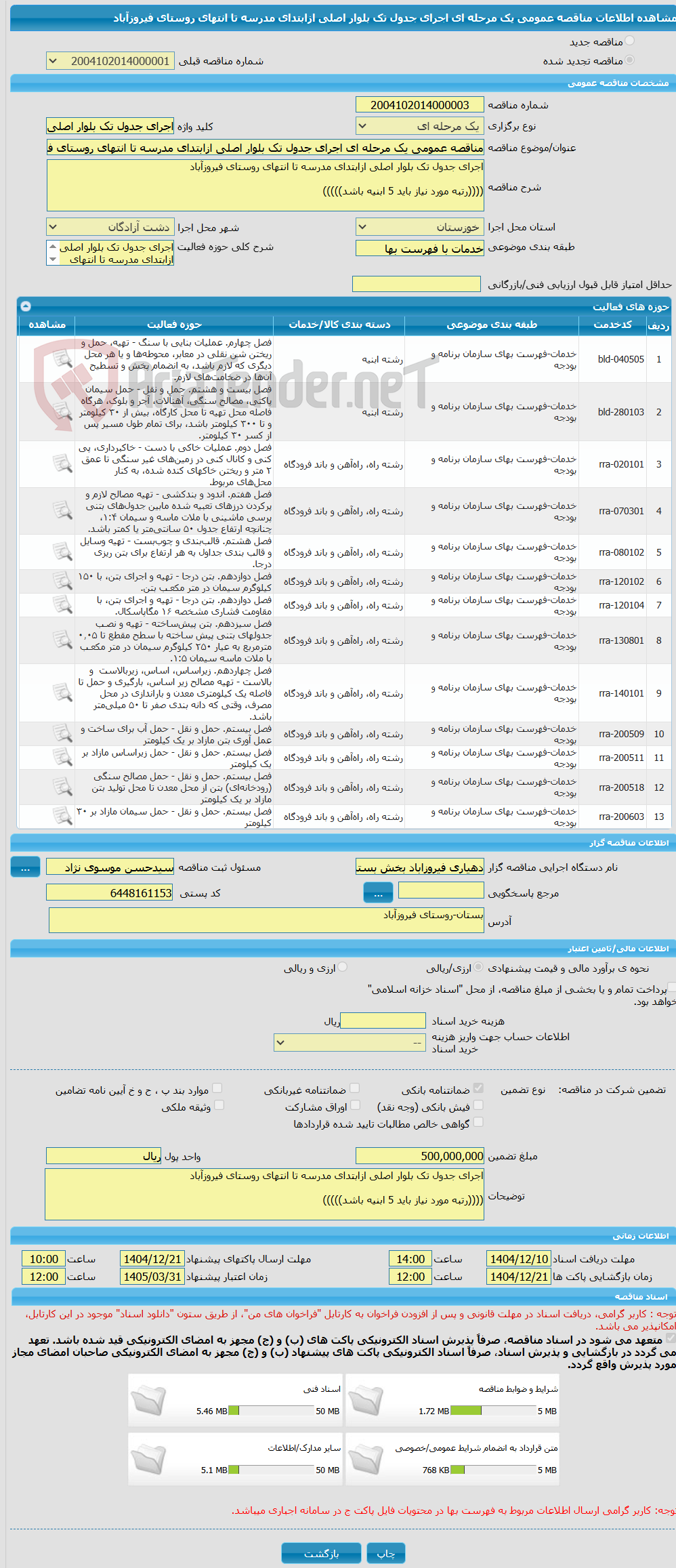تصویر کوچک آگهی مناقصه عمومی یک مرحله ای اجرای جدول تک بلوار اصلی ازابتدای مدرسه تا انتهای روستای فیروزآباد