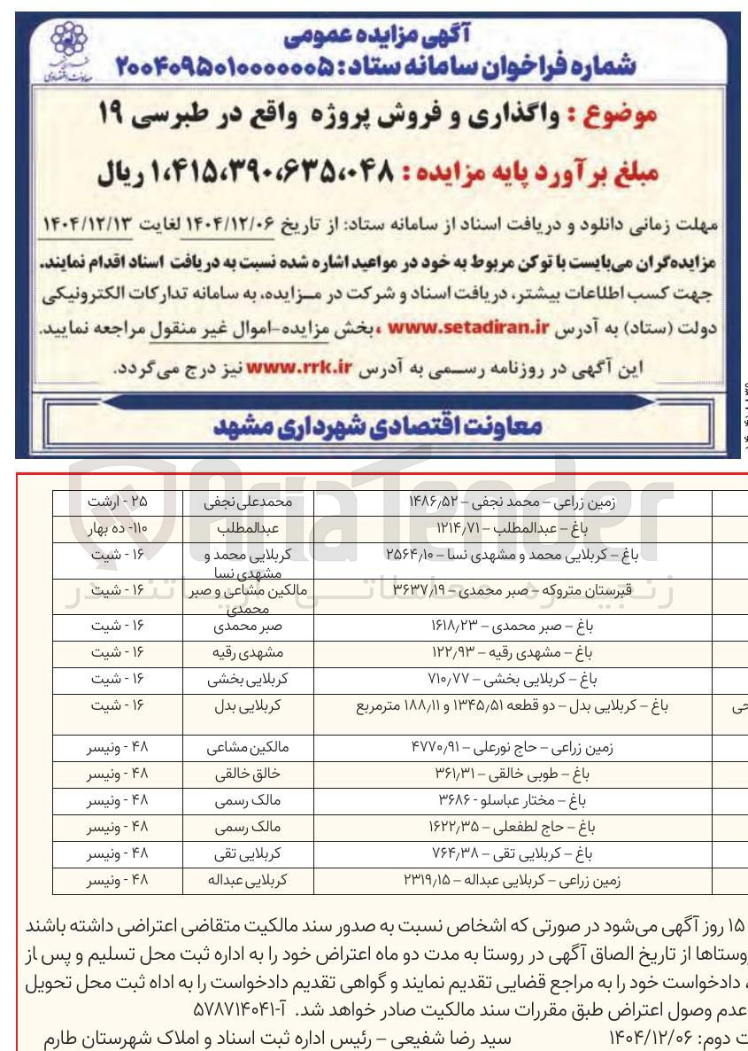 تصویر کوچک آگهی واگذاری و فروش پروژه