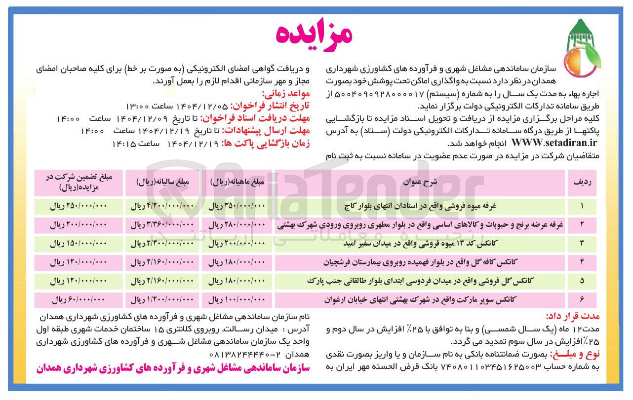 تصویر کوچک آگهی واگذاری اماکن
