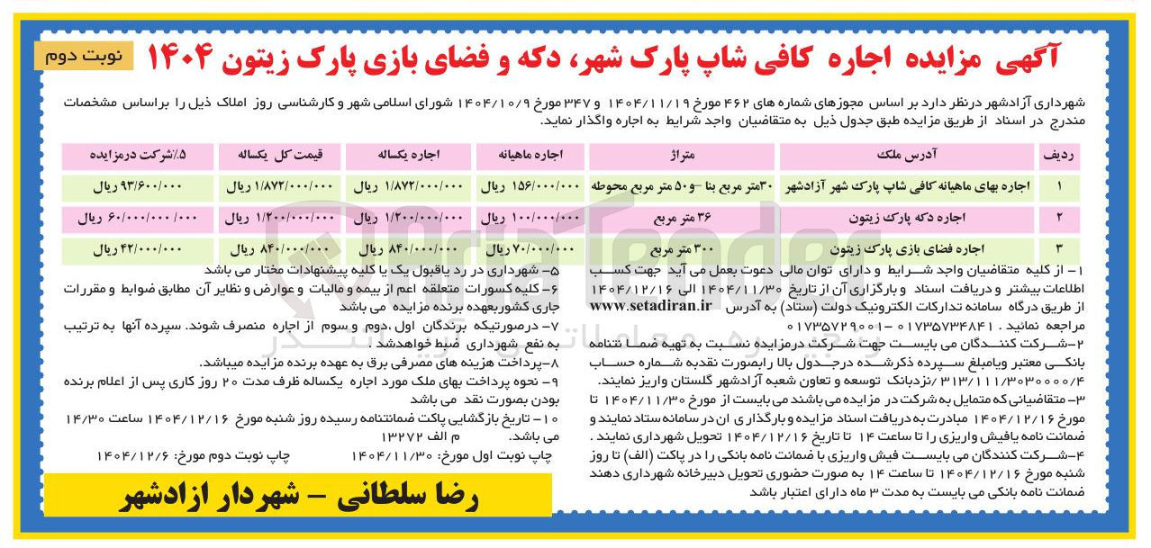 تصویر کوچک آگهی اجاره کافی شاپ پارک شهر دکه و فضای بازی پارک