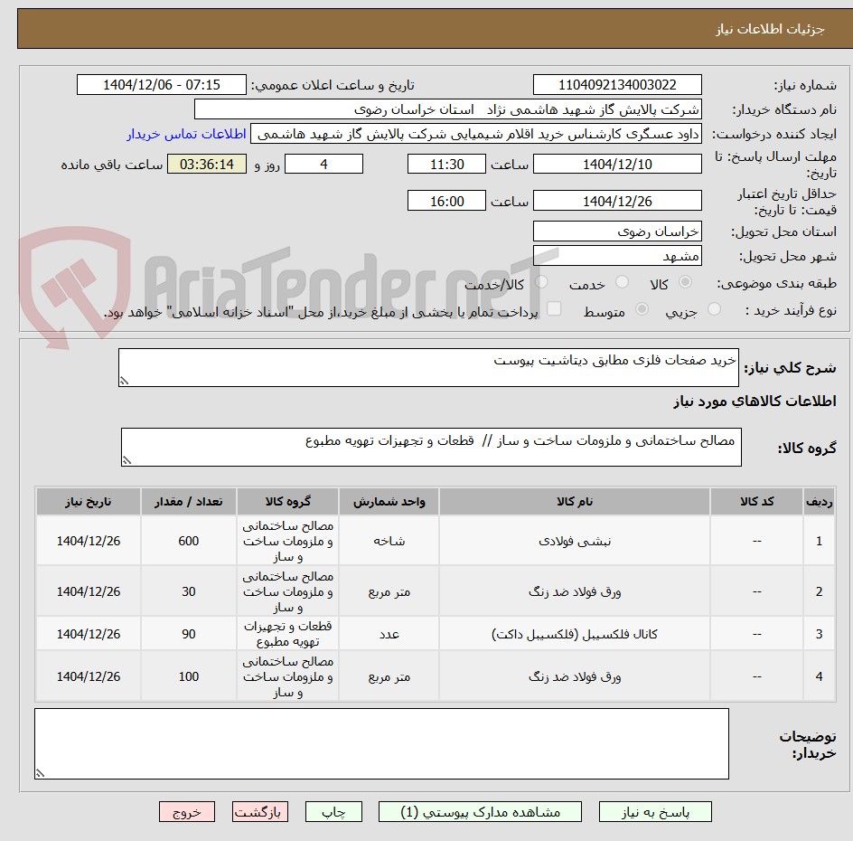 تصویر کوچک آگهی خرید صفحات فلزی مطابق دیتاشیت پیوست
