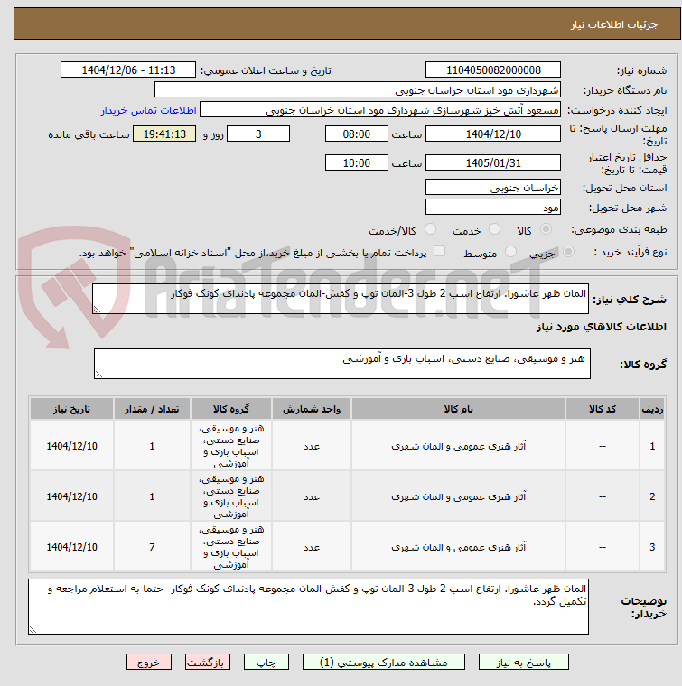 تصویر کوچک آگهی المان ظهر عاشورا. ارتفاع اسب 2 طول 3-المان توپ و کفش-المان مجموعه پادندای کونک فوکار