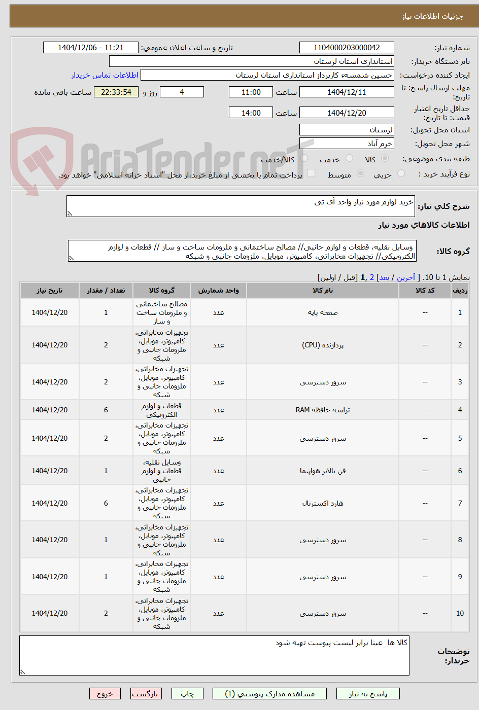 تصویر کوچک آگهی خرید لوازم مورد نیاز واحد آی تی