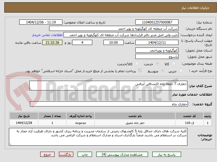 تصویر کوچک آگهی حفاری 7 حلقه چاه اکتشافی آبرفتی