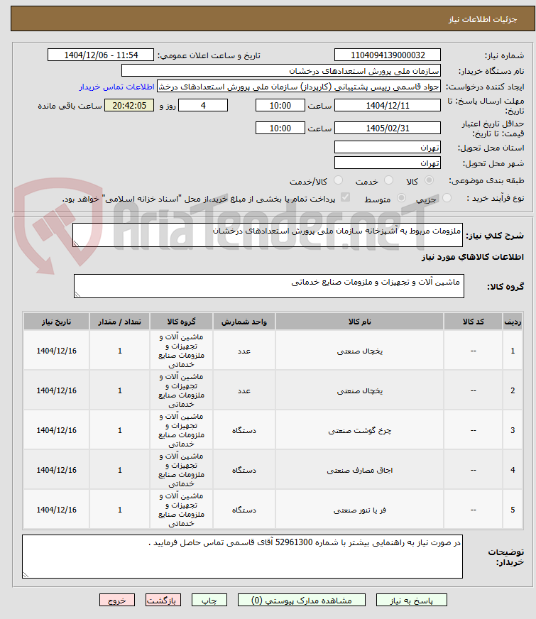 تصویر کوچک آگهی ملزومات مربوط به آشپزخانه سازمان ملی پرورش استعدادهای درخشان