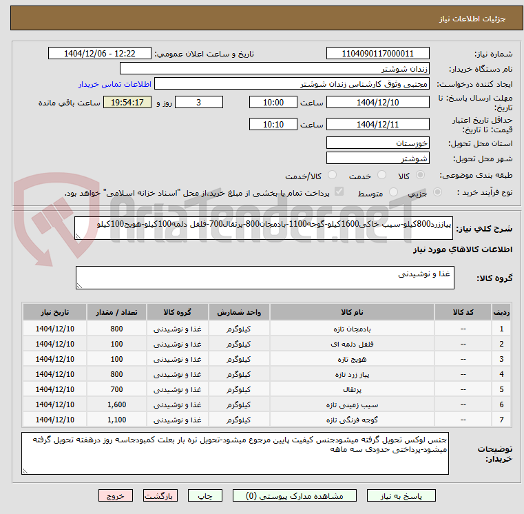 تصویر کوچک آگهی پیاززرد800کیلو-سیب خاکی1600کیلو-گوجه1100-بادمجان800-پرتقال700-فلفل دلمه100کیلو-هویج100کیلو