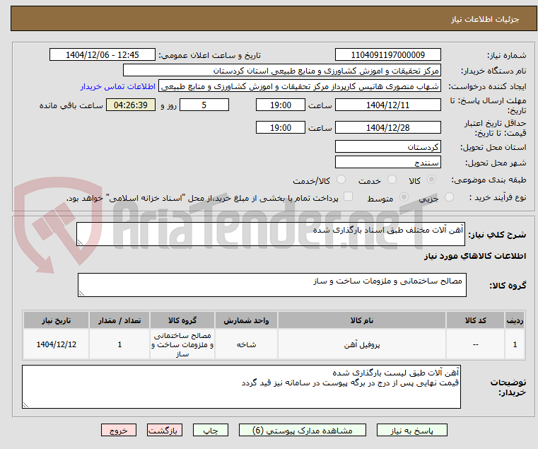 تصویر کوچک آگهی آهن آلات مختلف طبق اسناد بارگذاری شده