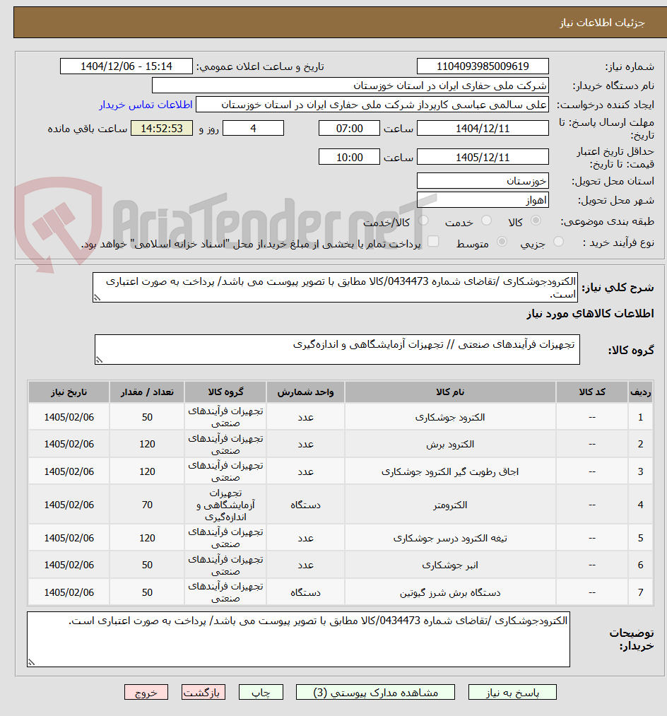 تصویر کوچک آگهی الکترودجوشکاری /تقاضای شماره 0434473/کالا مطابق با تصویر پیوست می باشد/ پرداخت به صورت اعتباری است.