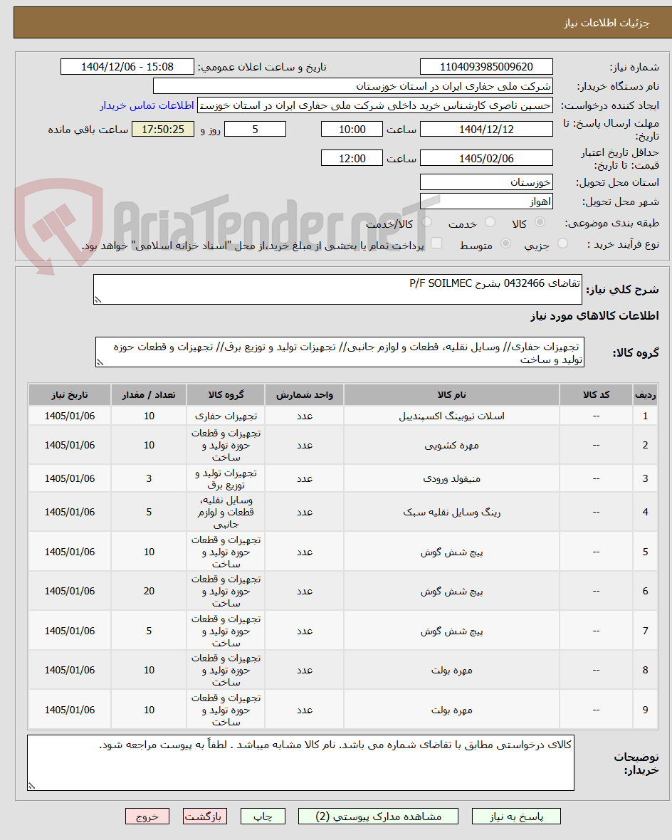 تصویر کوچک آگهی تقاضای 0432466 بشرح P/F SOILMEC