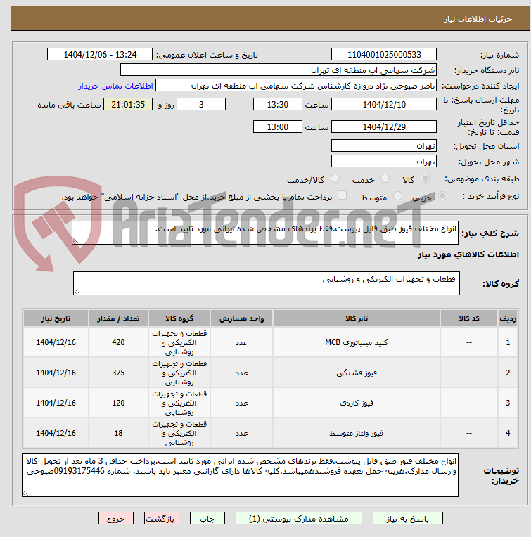 تصویر کوچک آگهی انواع مختلف فیوز طبق فایل پیوست.فقط برندهای مشخص شده ایرانی مورد تایید است.