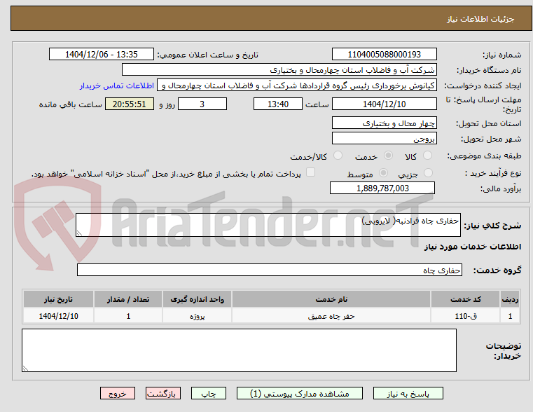تصویر کوچک آگهی حفاری چاه فرادنبه( لایروبی)