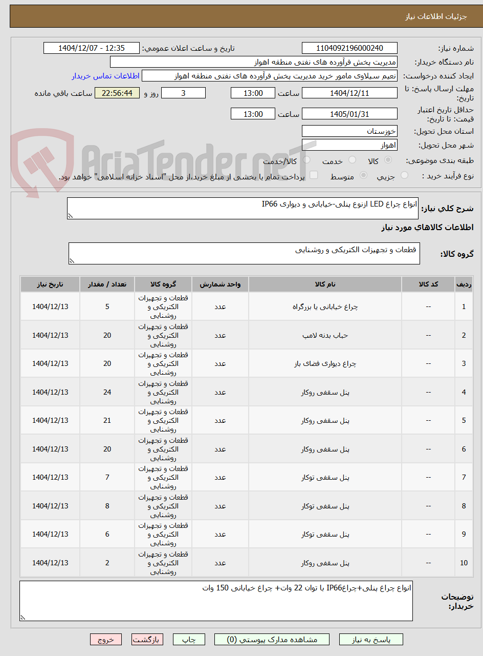 تصویر کوچک آگهی انواع چراغ LED ازنوع پنلی-خیابانی و دیواری IP66