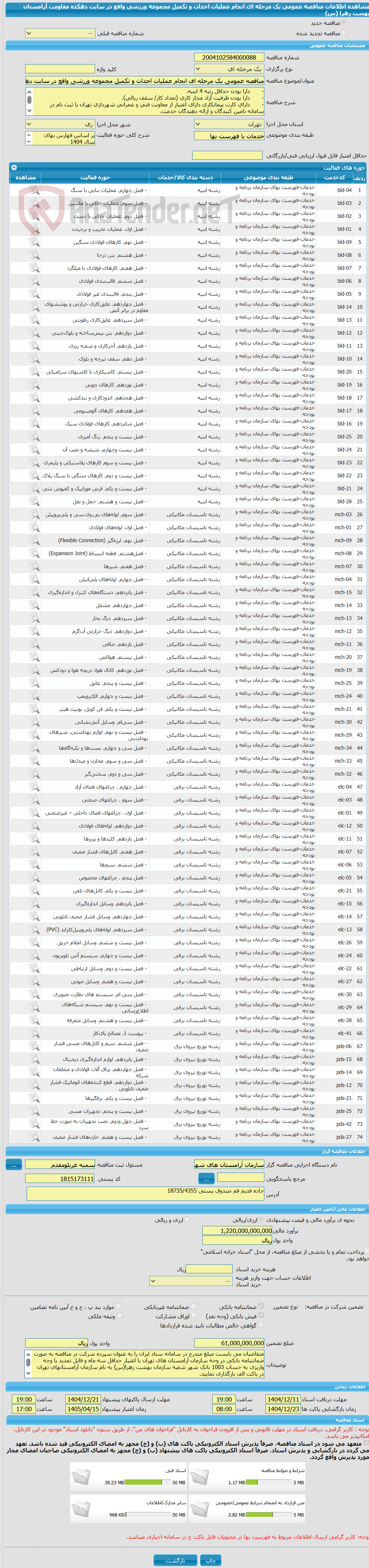 تصویر کوچک آگهی مناقصه عمومی یک مرحله ای انجام عملیات احداث و تکمیل مجموعه ورزشی واقع در سایت دهکده مقاومت آرامستان بهشت زهرا (س)