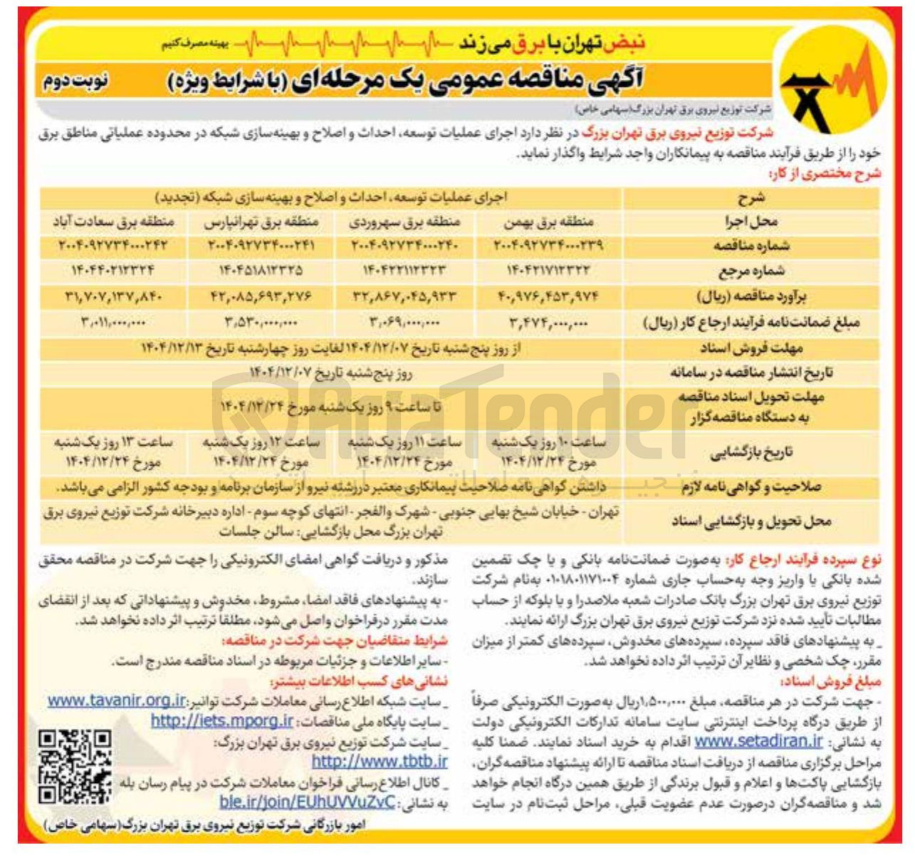 تصویر کوچک آگهی اجرای عملیات توسعه احداث و اصلاح و بهینه سازی شبکه (