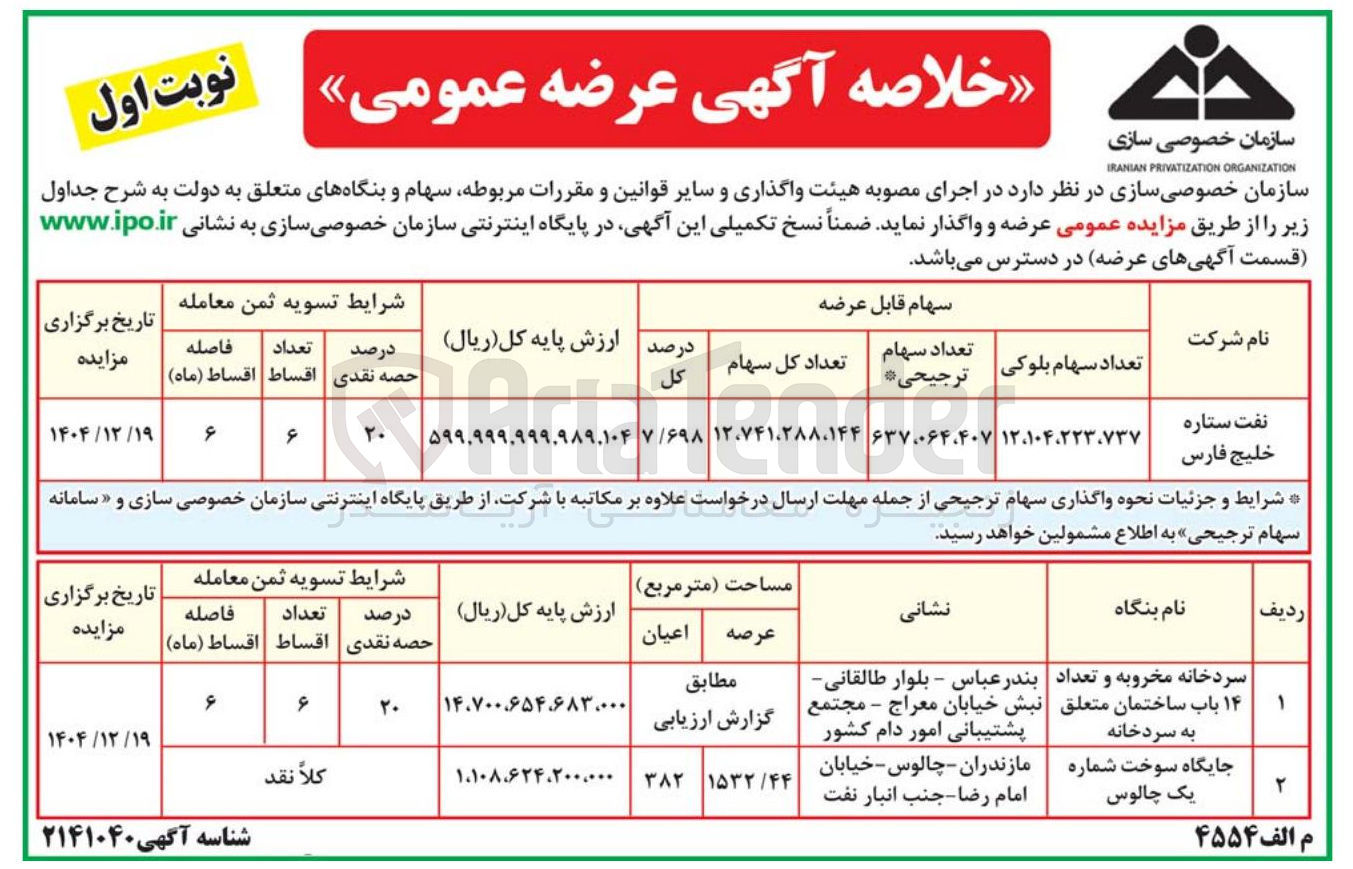 تصویر کوچک آگهی واگذاری سهام