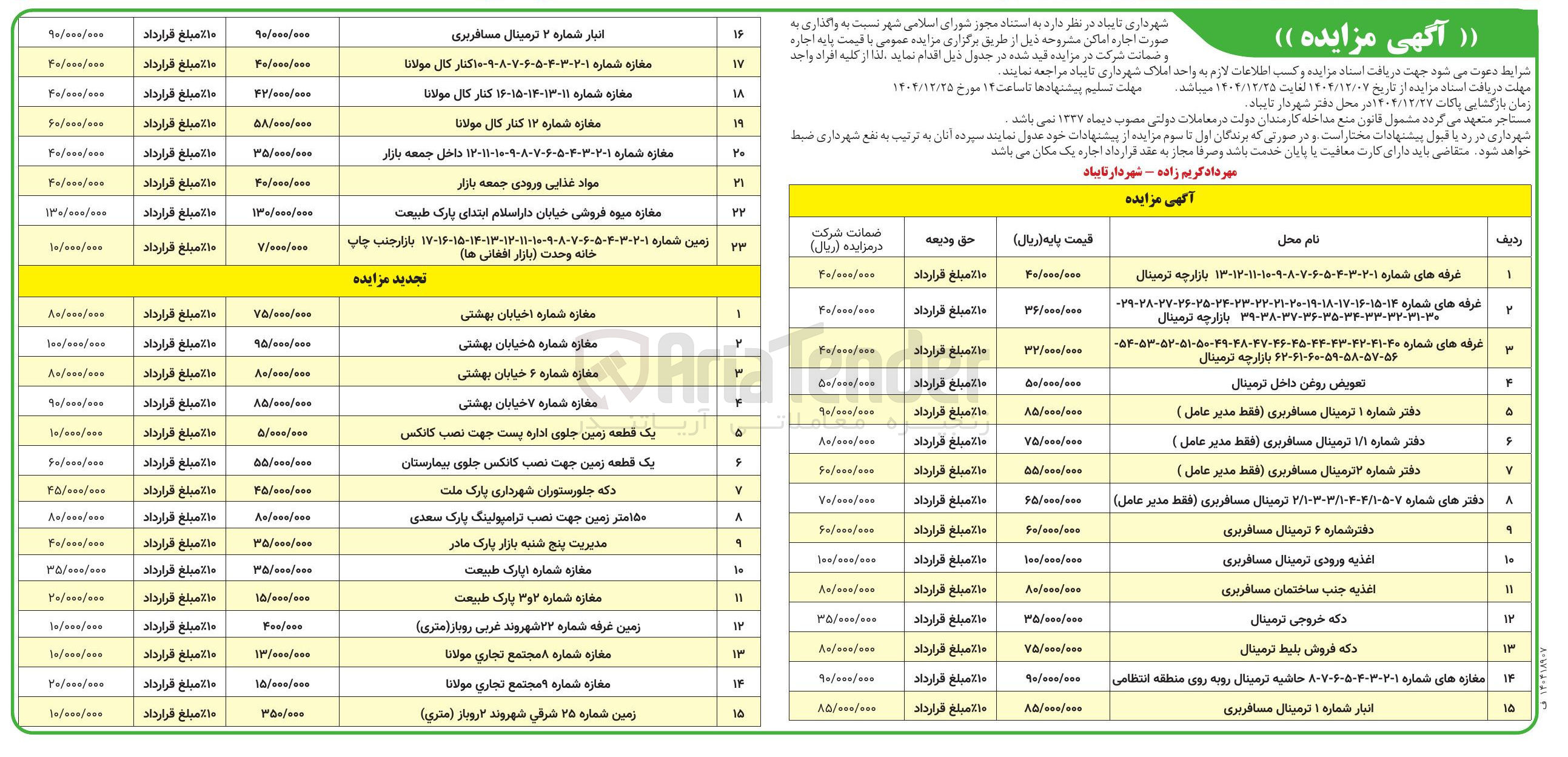تصویر کوچک آگهی اجاره اماکن و غرفه ها