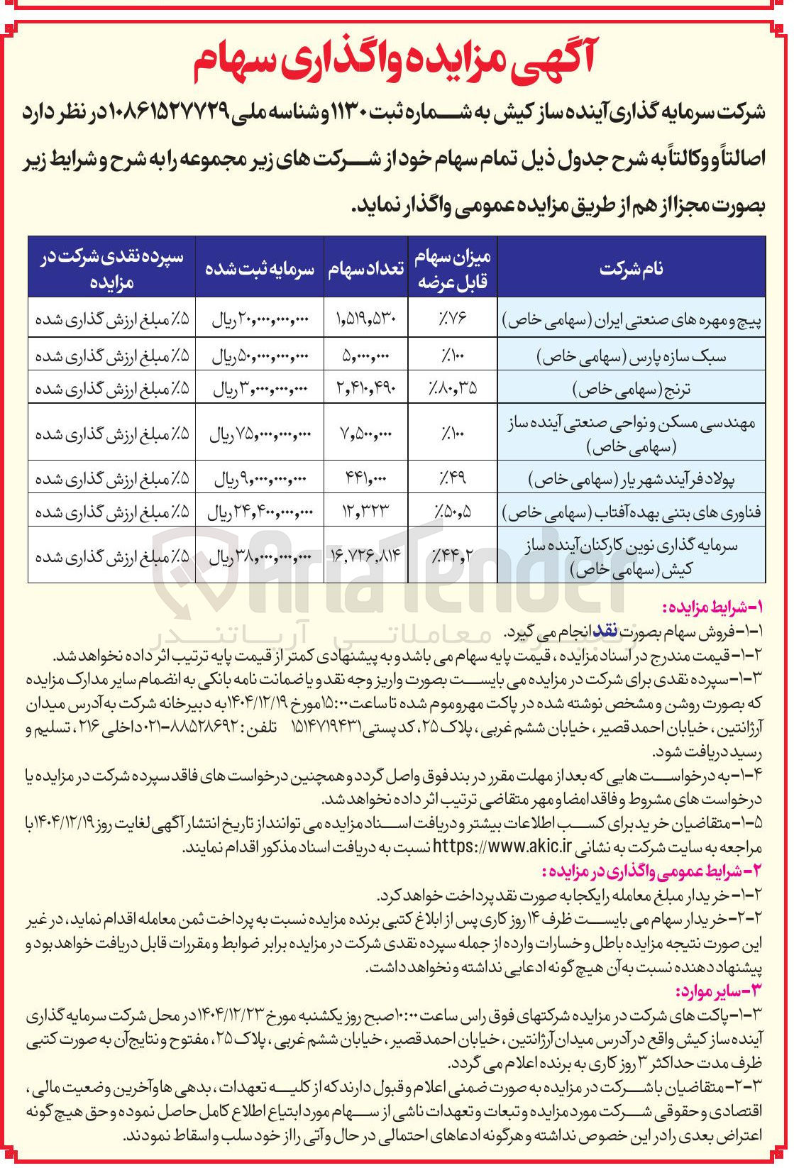 تصویر کوچک آگهی فروش سهام
