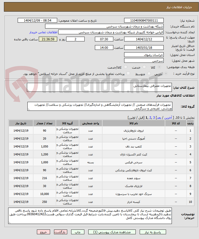 تصویر کوچک آگهی تجهیزات مصرفی بیمارستانی