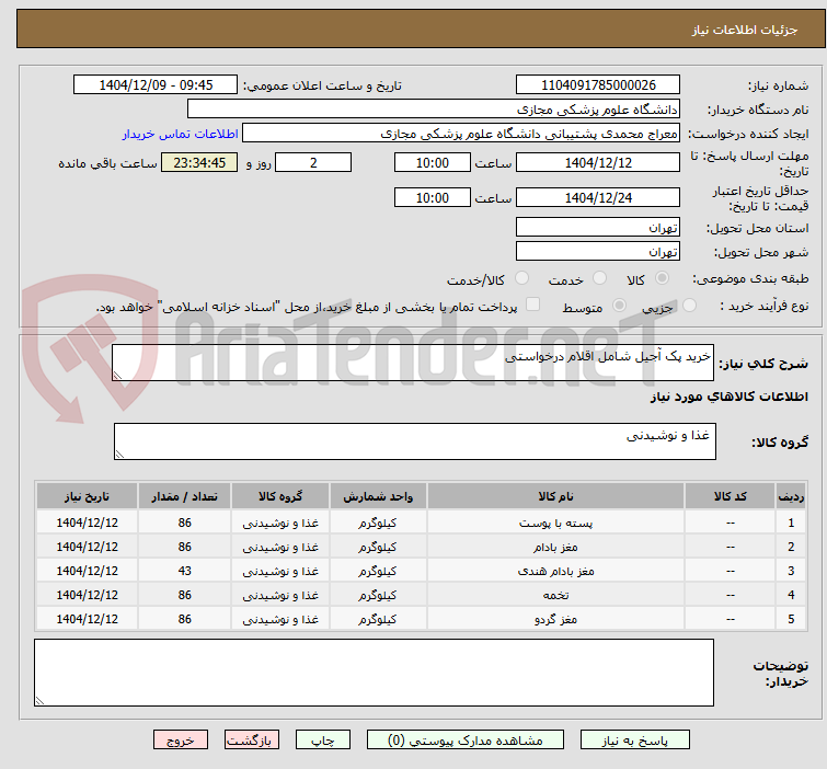تصویر کوچک آگهی خرید پک آجیل شامل اقلام درخواستی