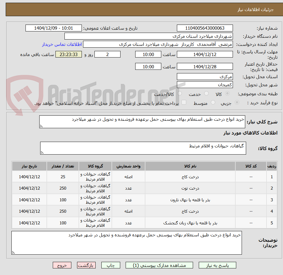 تصویر کوچک آگهی خرید انواع درخت طبق استعلام بهای پیوستی حمل برعهده فروشنده و تحویل در شهر میلاجرد
