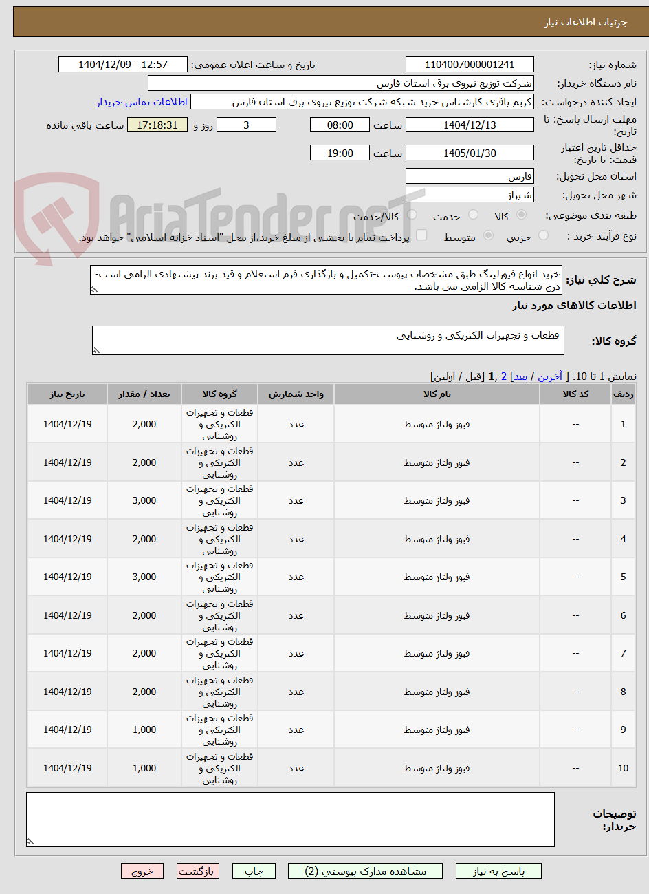 تصویر کوچک آگهی خرید انواع فیوزلینگ طبق مشخصات پیوست-تکمیل و بارگذاری فرم استعلام و قید برند پیشنهادی الزامی است-درج شناسه کالا الزامی می باشد.