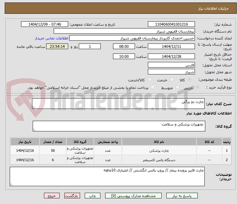 تصویر کوچک آگهی چارت دو برگی 