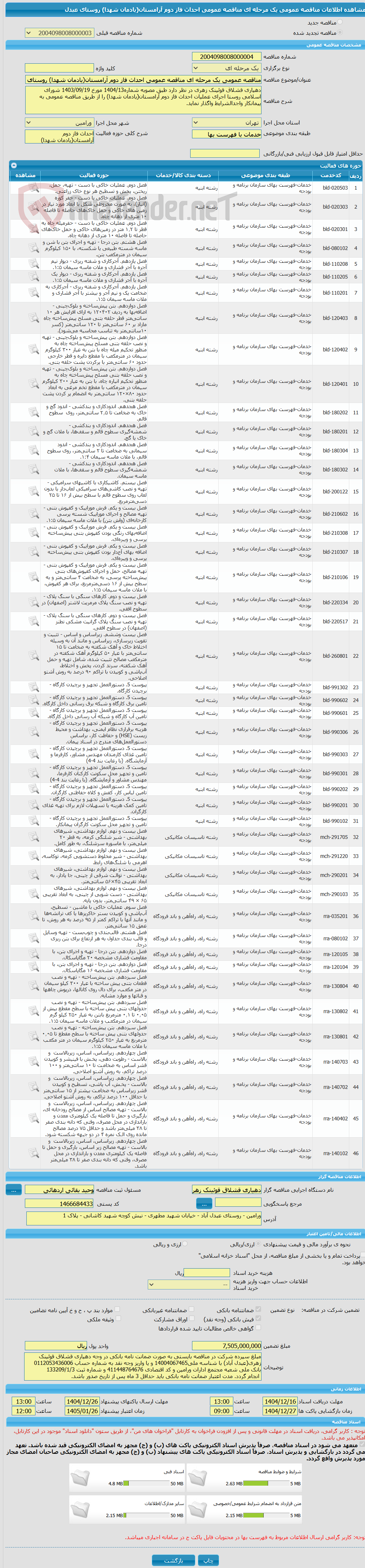 تصویر کوچک آگهی مناقصه عمومی یک مرحله ای مناقصه عمومی احداث فاز دوم آرامستان(یادمان شهدا) روستای عبدل
