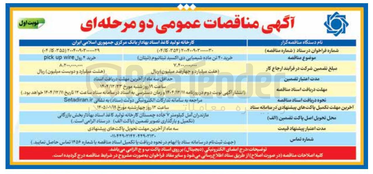 تصویر کوچک آگهی خرید 40 تن ماده شیمیایی دی اکسید تیتانیوم (تیتان)