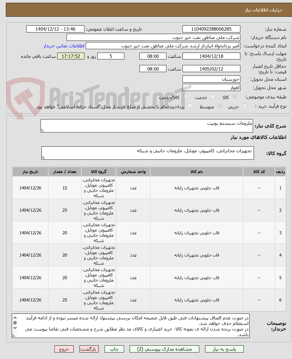 تصویر کوچک آگهی ملزومات سیستم یونیت