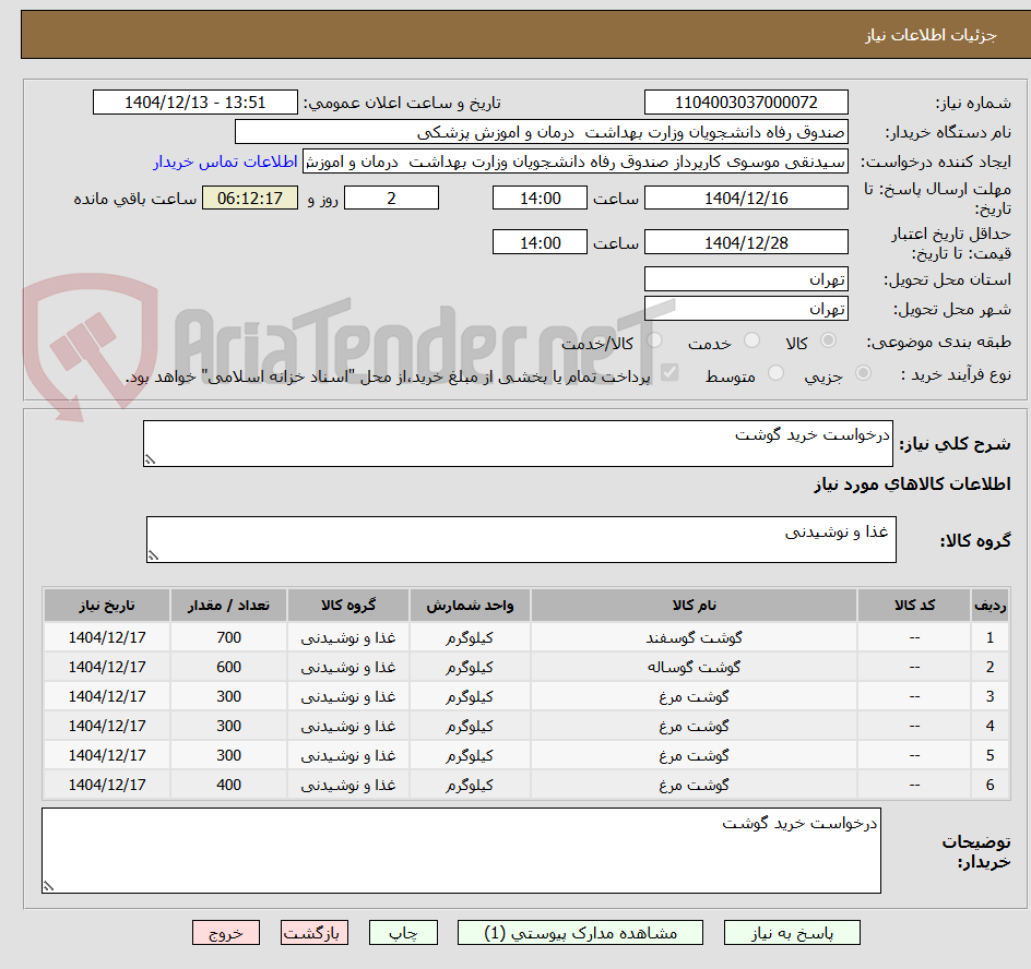 تصویر کوچک آگهی درخواست خرید گوشت