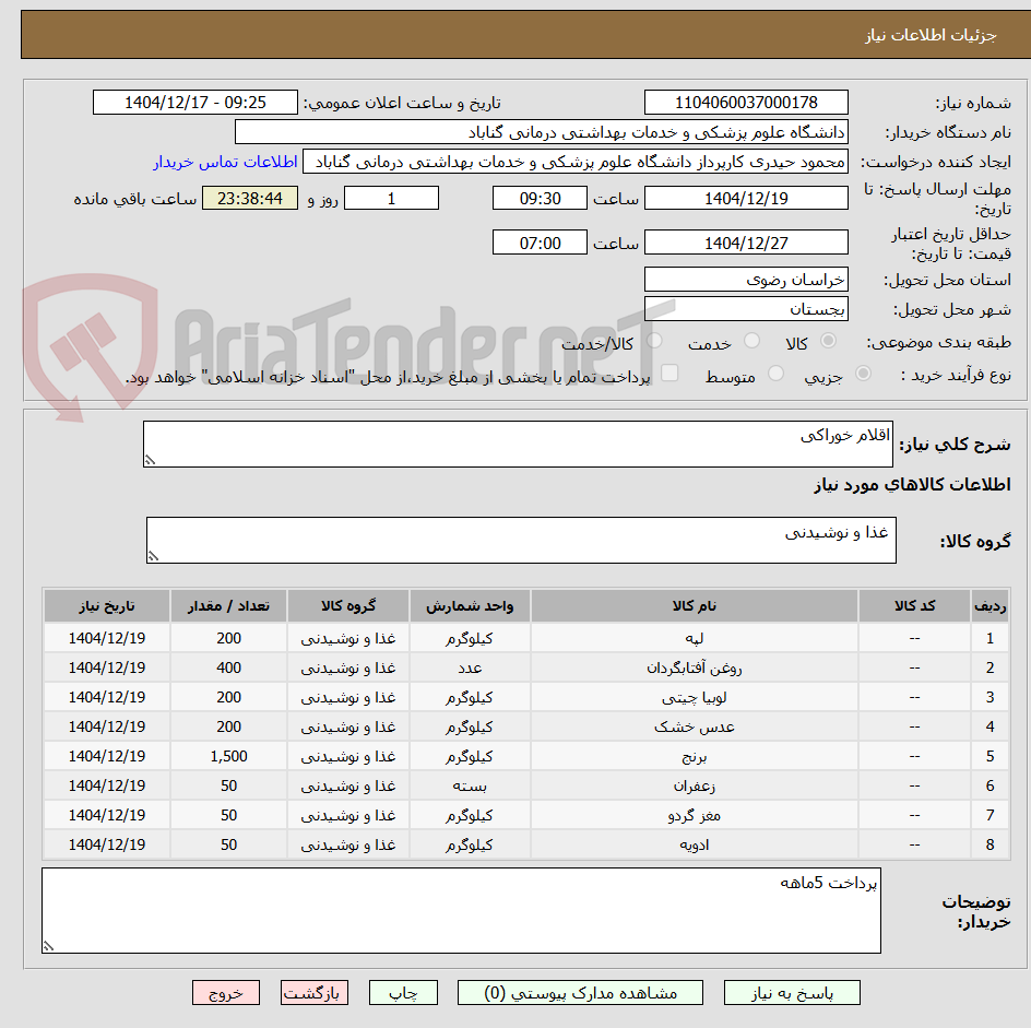 تصویر کوچک آگهی اقلام خوراکی