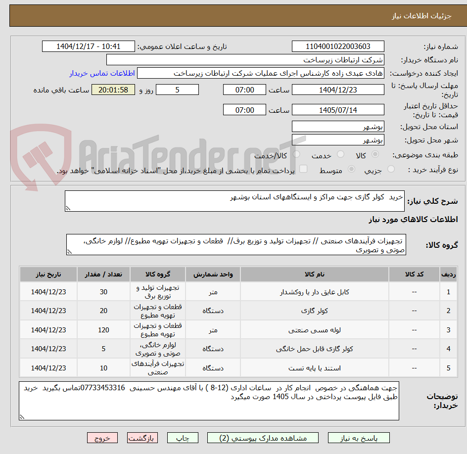 تصویر کوچک آگهی خرید  کولر گازی جهت مراکز و ایستگاههای استان بوشهر 