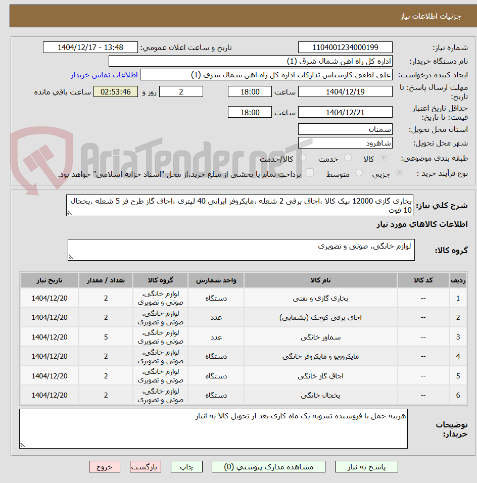 تصویر کوچک آگهی بخاری گازی 12000 نیک کالا ،اجاق برقی 2 شعله ،مایکروفر ایرانی 40 لیتری ،اجاق گاز طرح فر 5 شعله ،یخچال 10 فوت 
