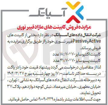 تصویر کوچک آگهی فروش کابینت های مازاد فیبر نوری