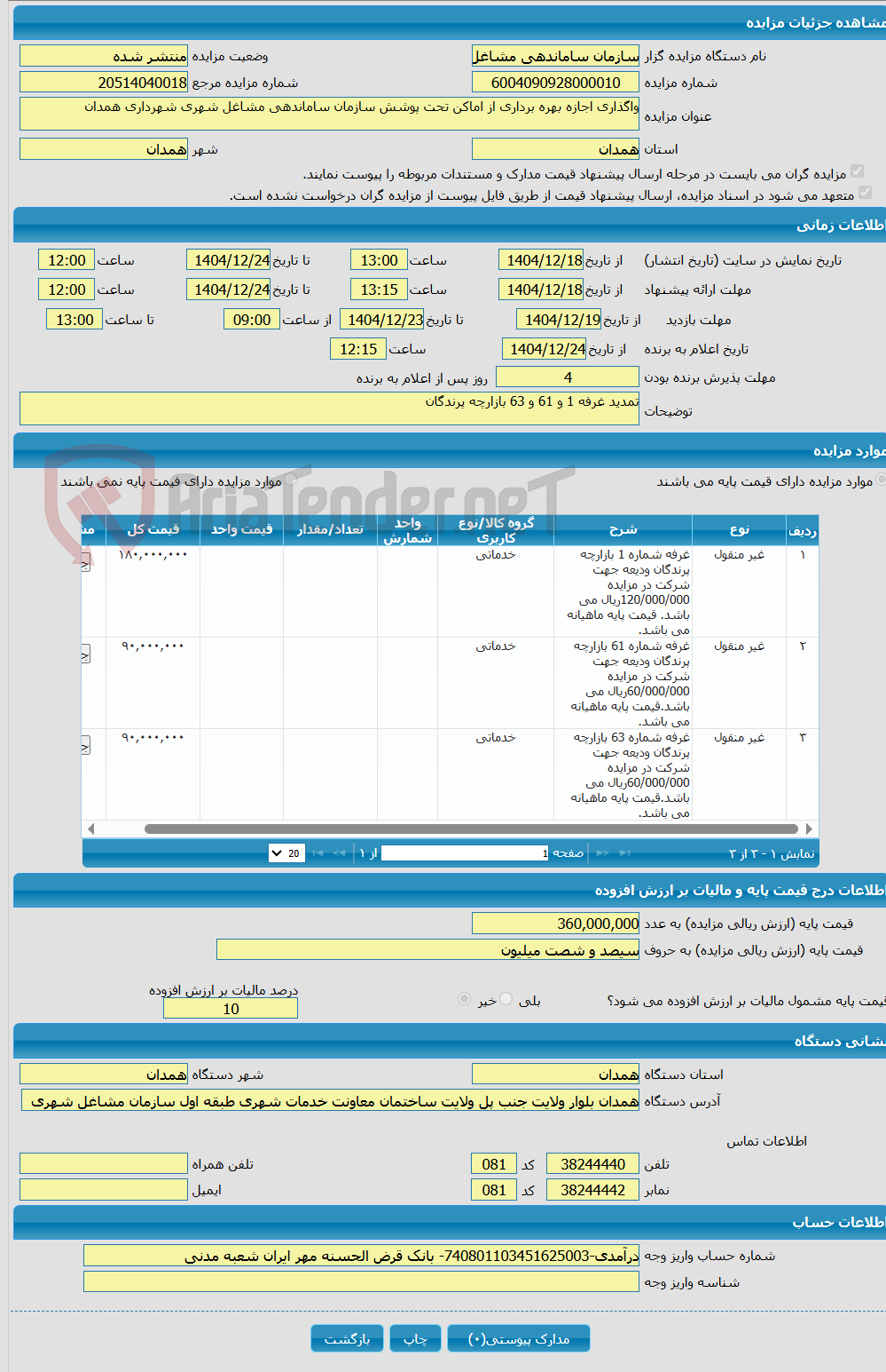 تصویر کوچک آگهی واگذاری اجازه بهره برداری از اماکن تحت پوشش سازمان ساماندهی مشاغل شهری شهرداری همدان
