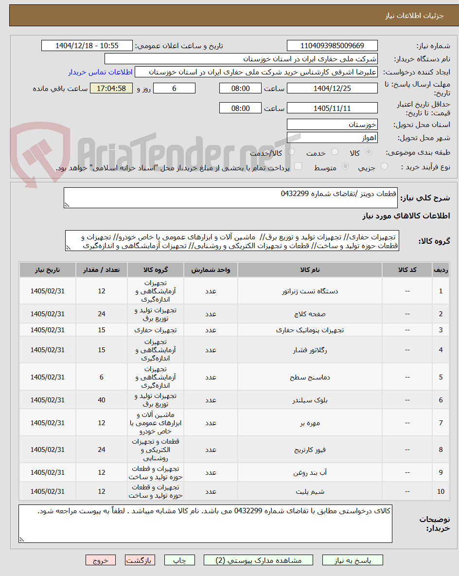 تصویر کوچک آگهی قطعات دویتز /تقاضای شماره 0432299