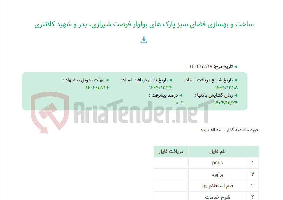 تصویر کوچک آگهی ساخت و بهسازی فضای سبز پارک های بولوار فرصت شیرازی، بدر و شهید کلانتری
