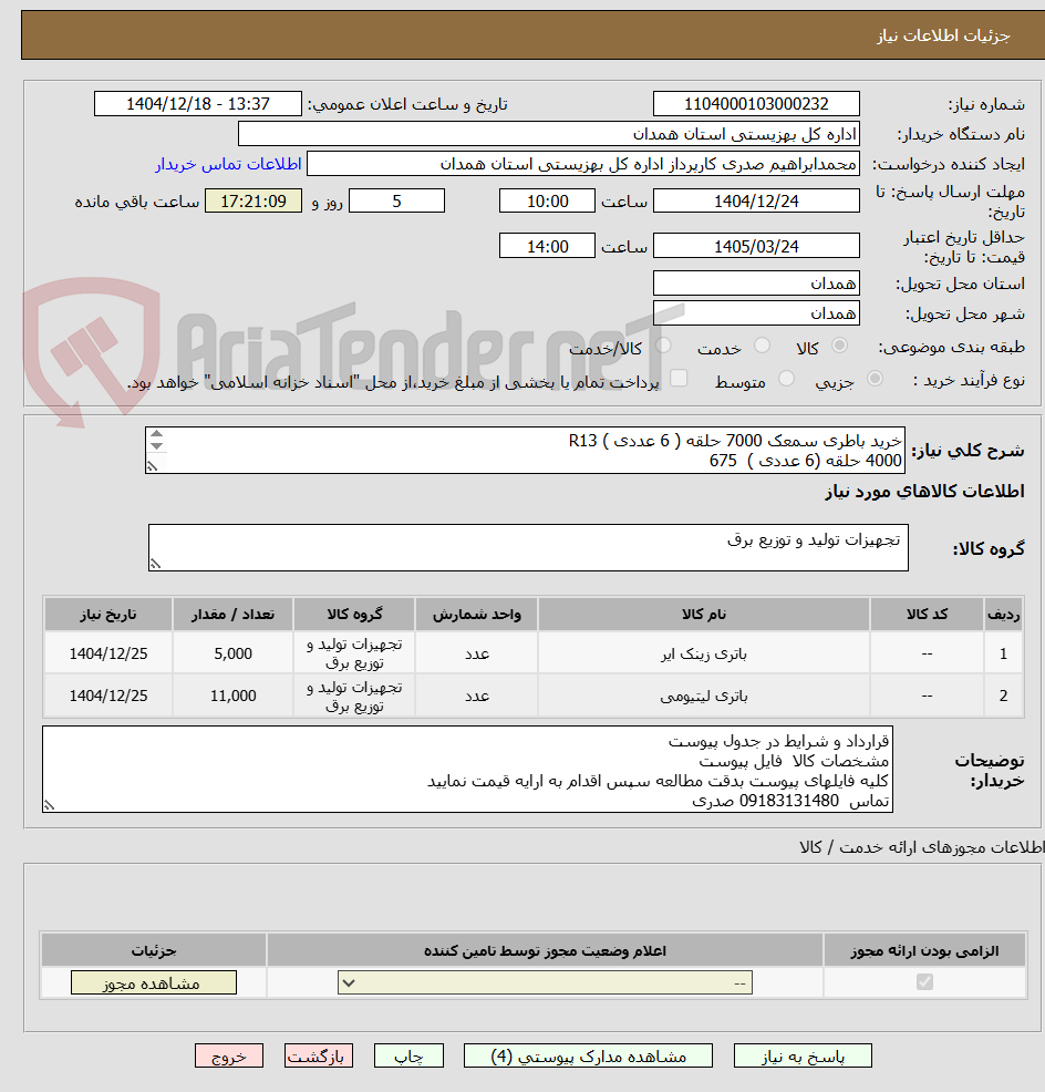 تصویر کوچک آگهی خرید باطری سمعک 7000 حلقه ( 6 عددی ) R13  
4000 حلقه (6 عددی )  675
